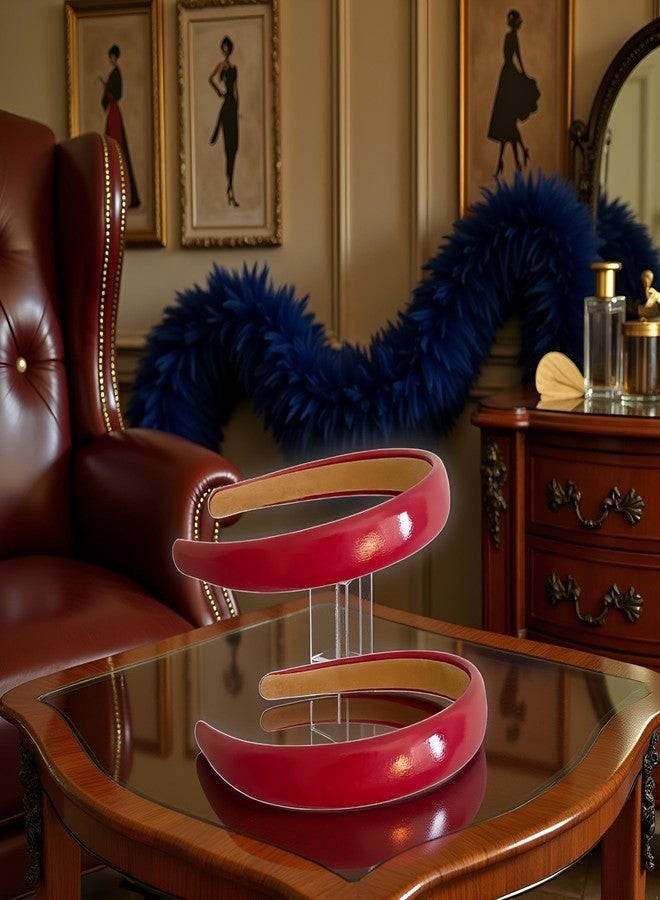 طقم ربطات شعر من الجلد الأحمر من وينتوين آب، قطعتان، بتصميم كلاسيكي لامع، عريض، إسفنجي، مانع للانزلاق، إكسسوارات شعر نسائية - Image 3